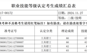 2024年11月27日2024-32060017-00172批次工具钳工二级成绩公示